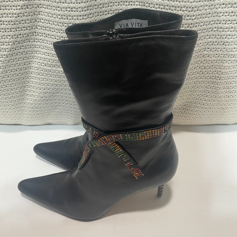 Via Vita Black Leather Boots with Multiple color Design
